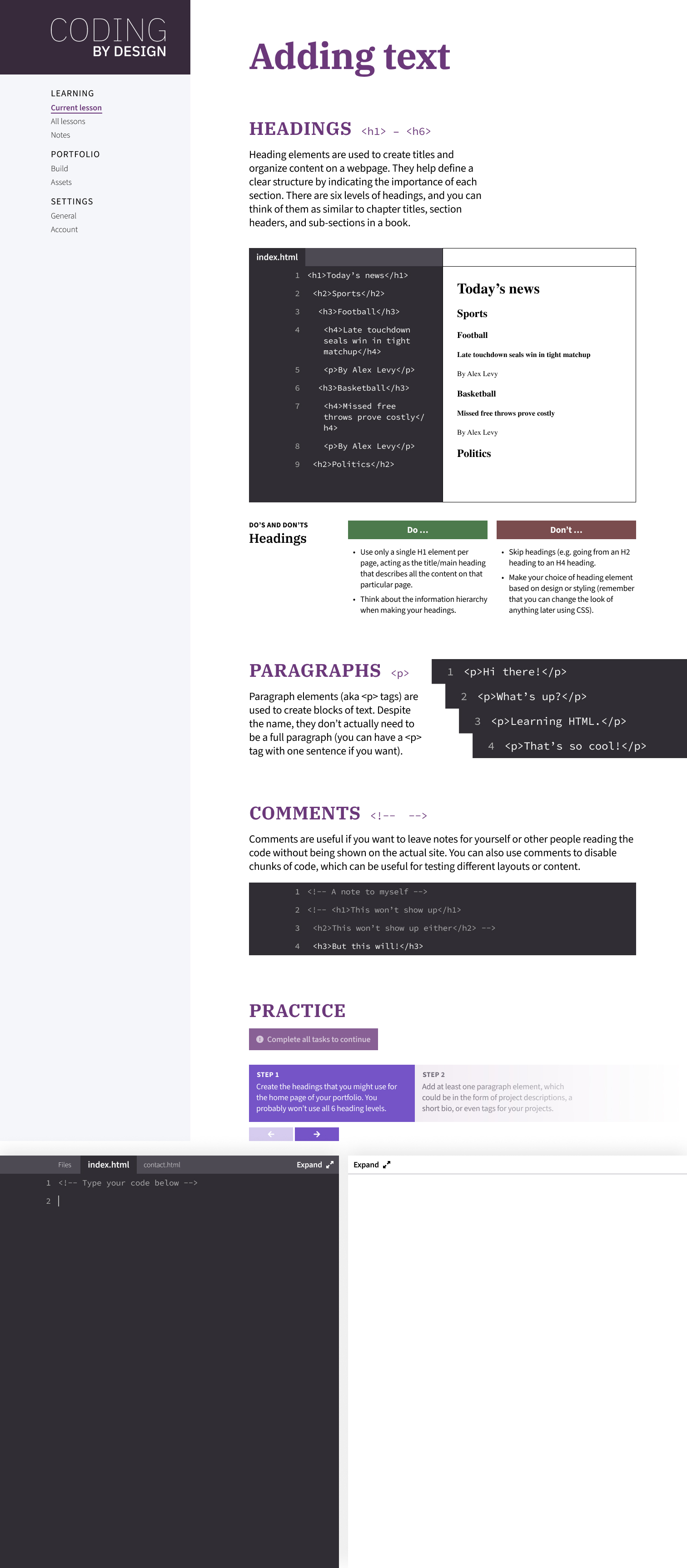 Coding by Design lesson page
